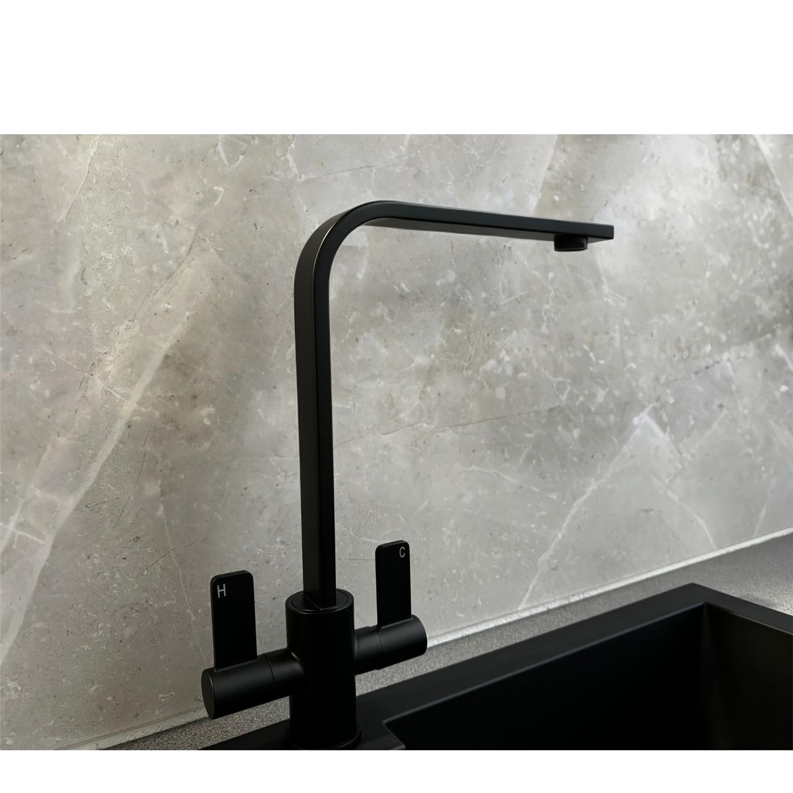 Liquida EB403MB Flat Style Modern Dual Lever Matt Black Kitchen Mixer Tap